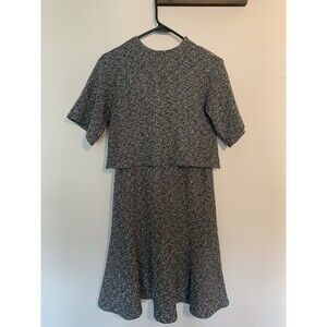 Vintage Lesley Brook Gray Tweed Two Piece Skirt Set Elastic Waist Size 7.￼